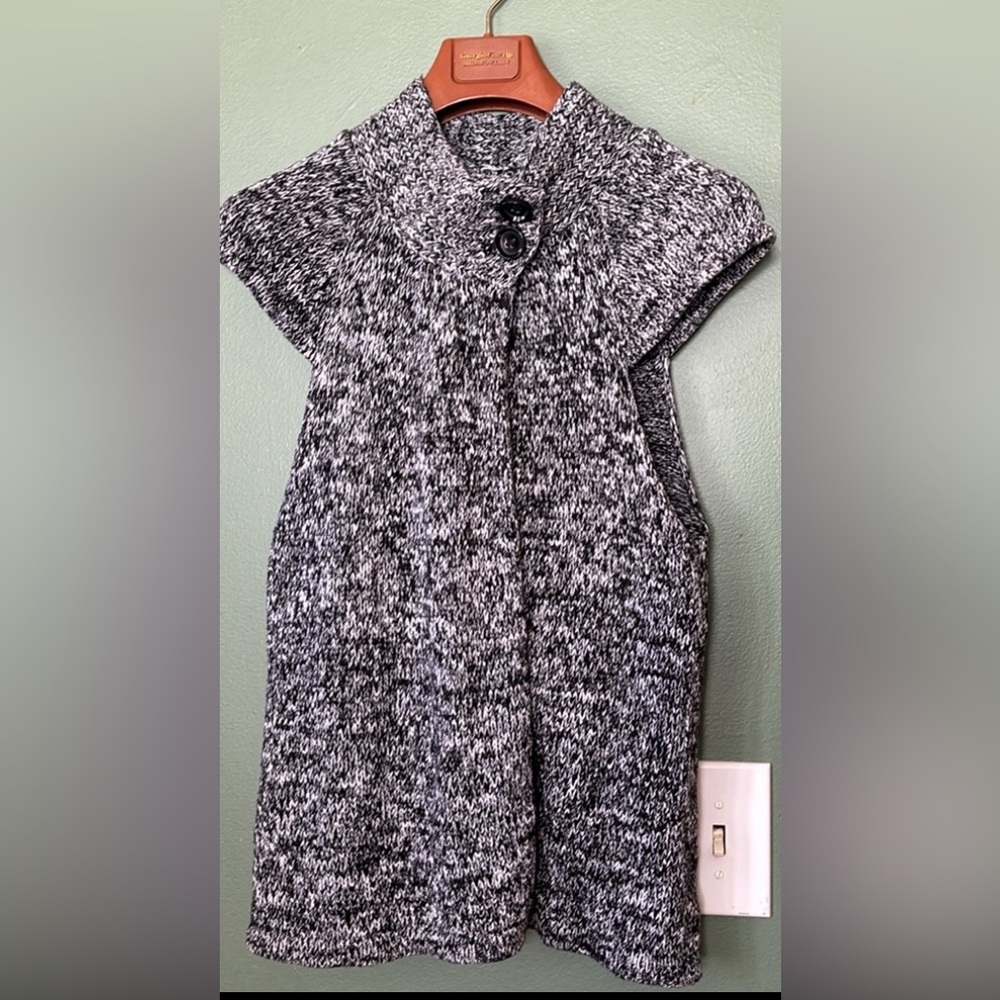 Women Sz XL knit grey statement collar buttons scoop neck rare warm vest sweater